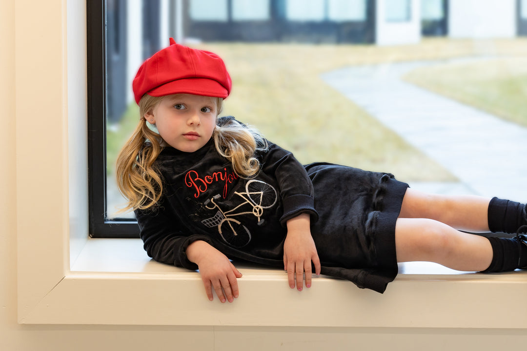 dress velour bonjour sweatshirt with hood - black