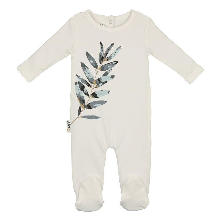 set footie water color print with bonnet and blanket - cream