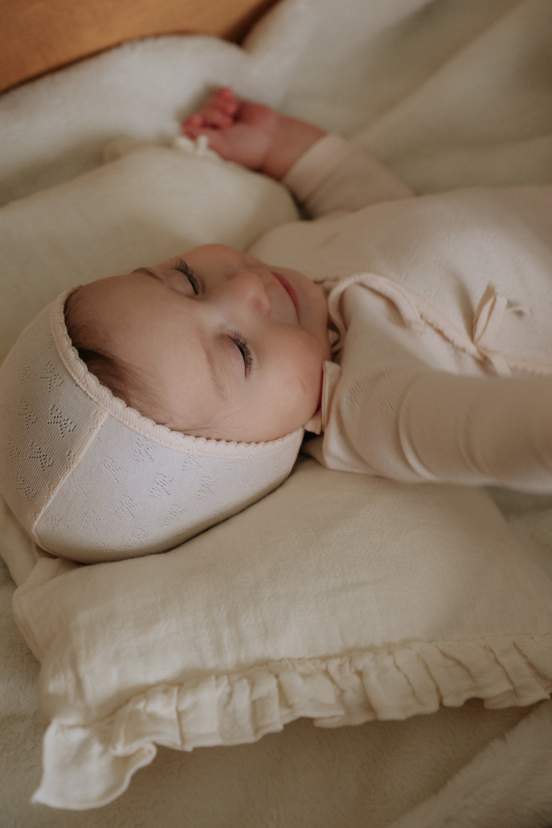 footie pointelle bow scalloped wrap with bonnet - light pink