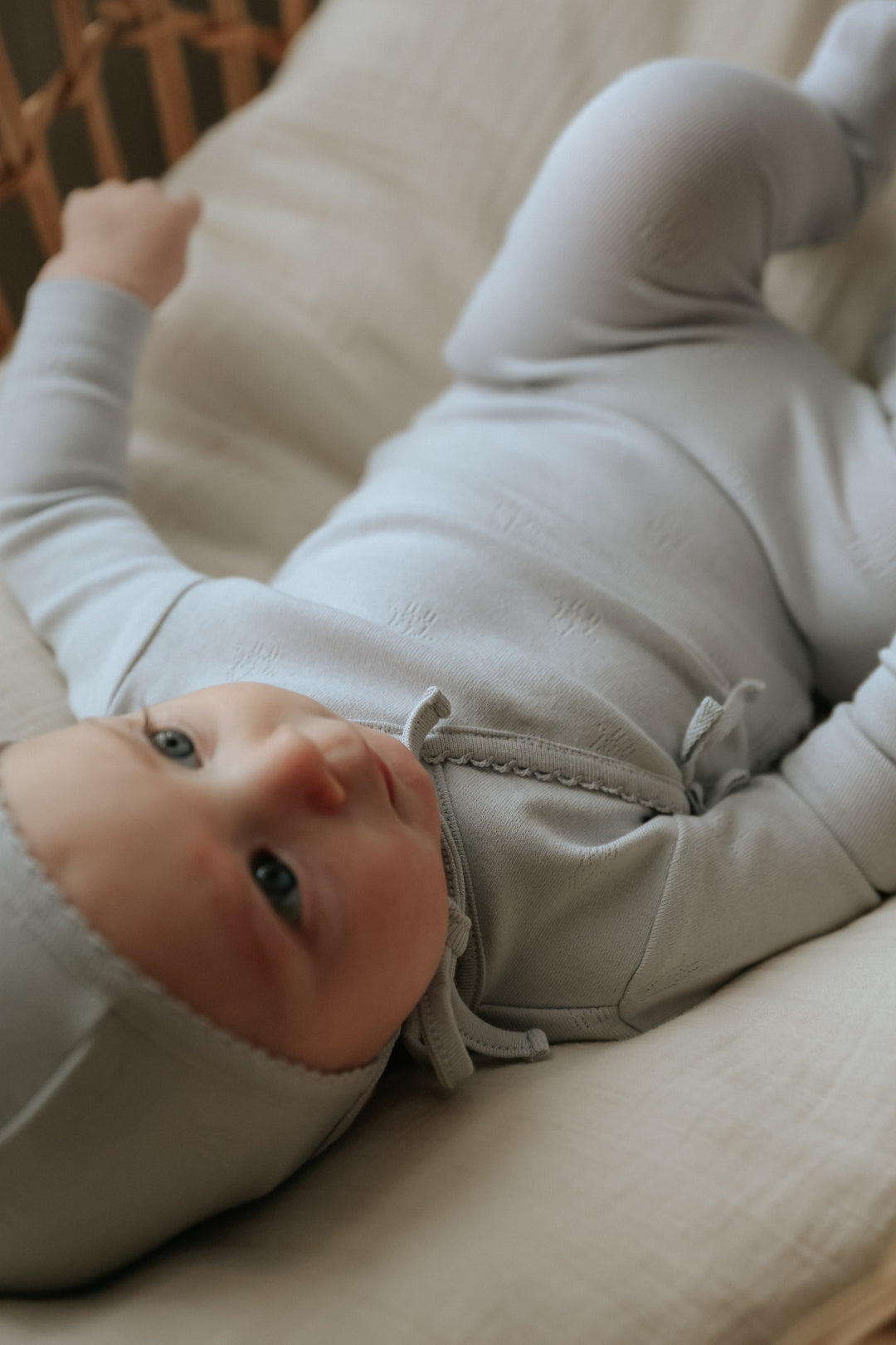 footie pointelle elephant wrap with bonnet - gray dawn