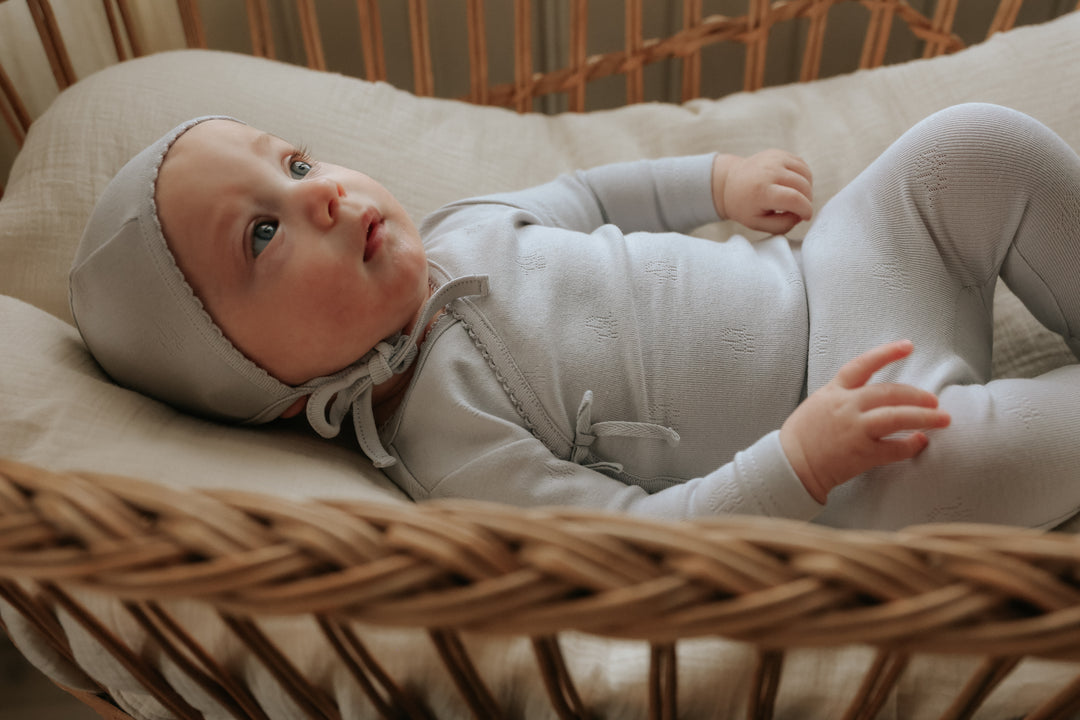 footie pointelle elephant wrap with bonnet - gray dawn