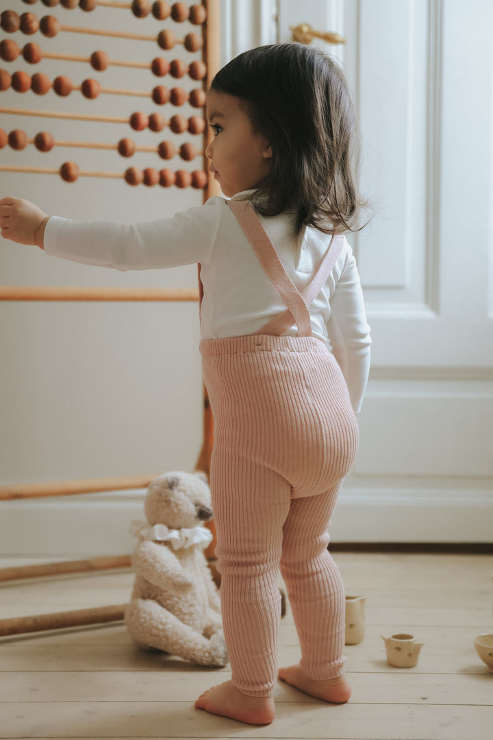 set outfit collared onesie and long overalls - wntr whte/pale pink