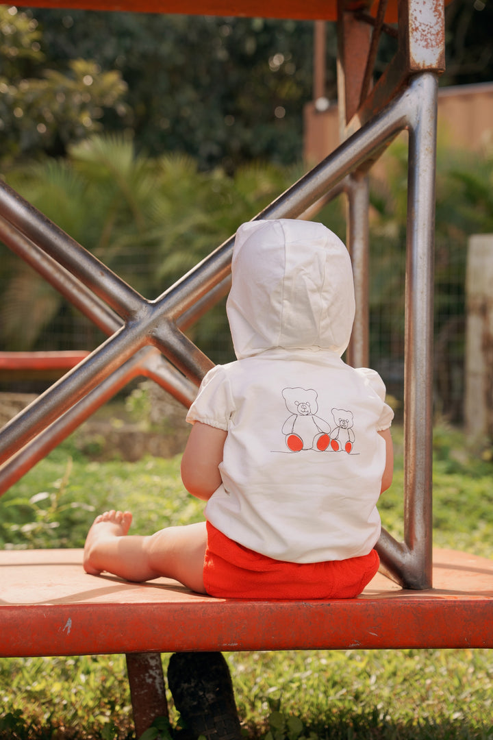 set outfit s/s teddy hoodie and terry bloomers - white/red