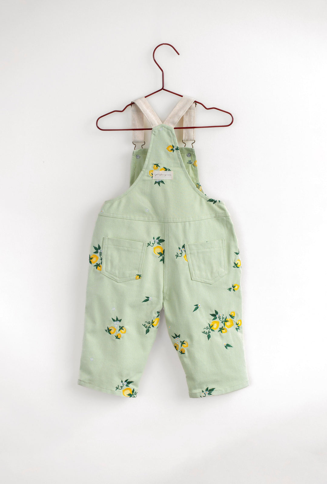 one piece canvas lemon embroidered long overalls - mint