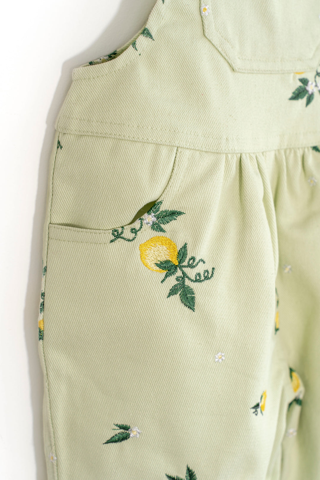 one piece canvas lemon embroidered long overalls - mint