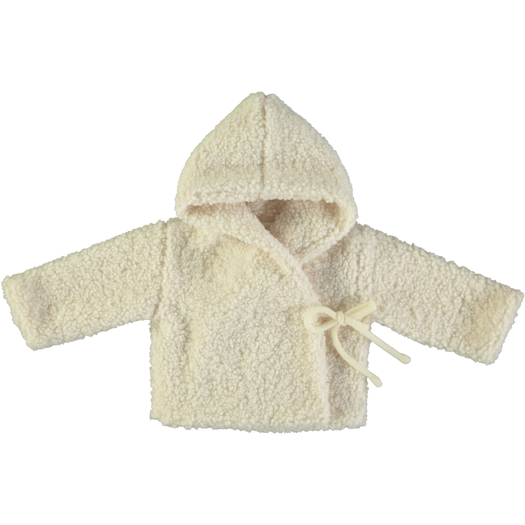 jacket sherpa tie wrap with hood - natural