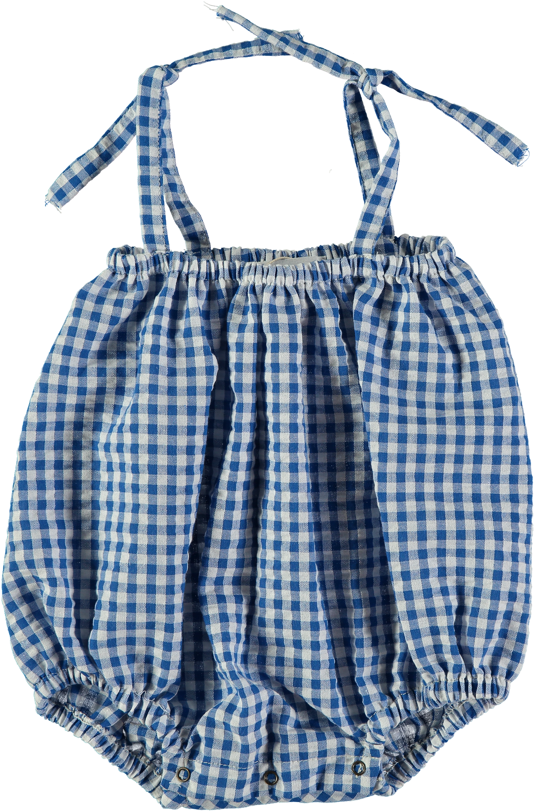 one piece gingham tie strap romper - blue