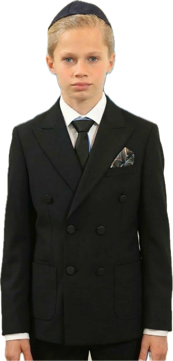 suit gaberdine double breasted satin lapel blazer and pants - black