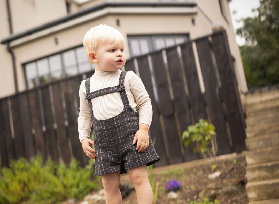 shorts plaid suspender - grey