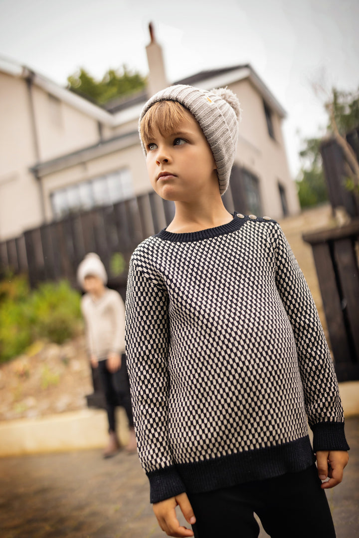 top l/s knit - black/beige