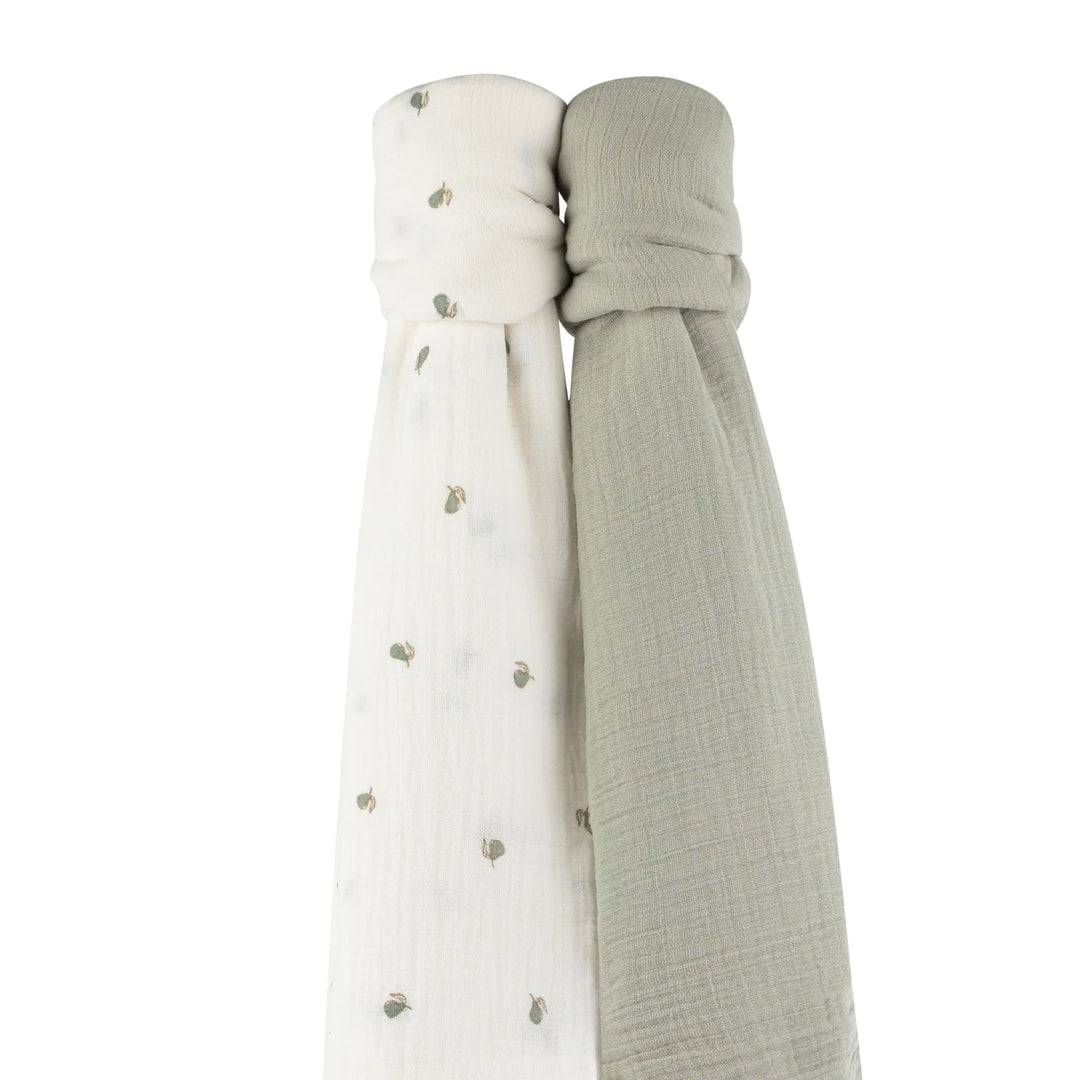 swaddle muslin printed with solid 2 pack - sage pear/sage