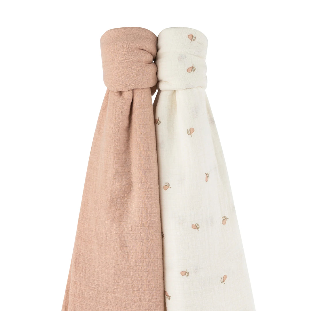 swaddle muslin printed with solid 2 pack - pink pear/pink