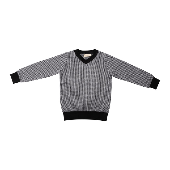 top l/s micro checkered knit sweater - black/white-92