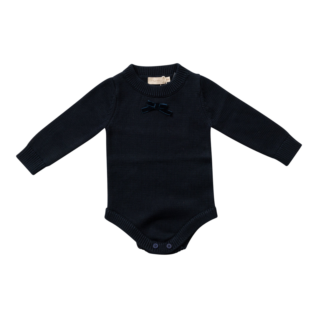 onesie velvet bow knit - navy-8