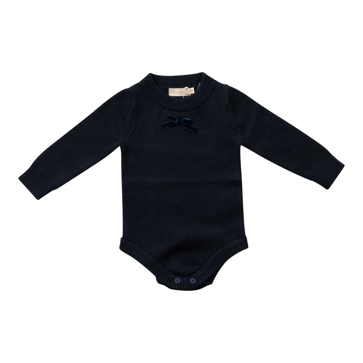 onesie velvet bow knit - navy-8