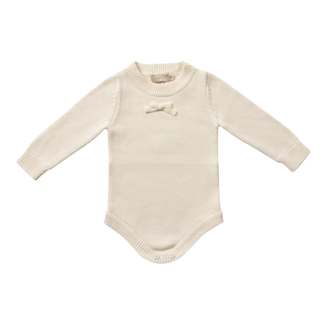 onesie velvet bow knit - cream-491