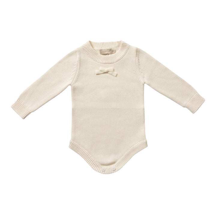 onesie velvet bow knit - cream-491