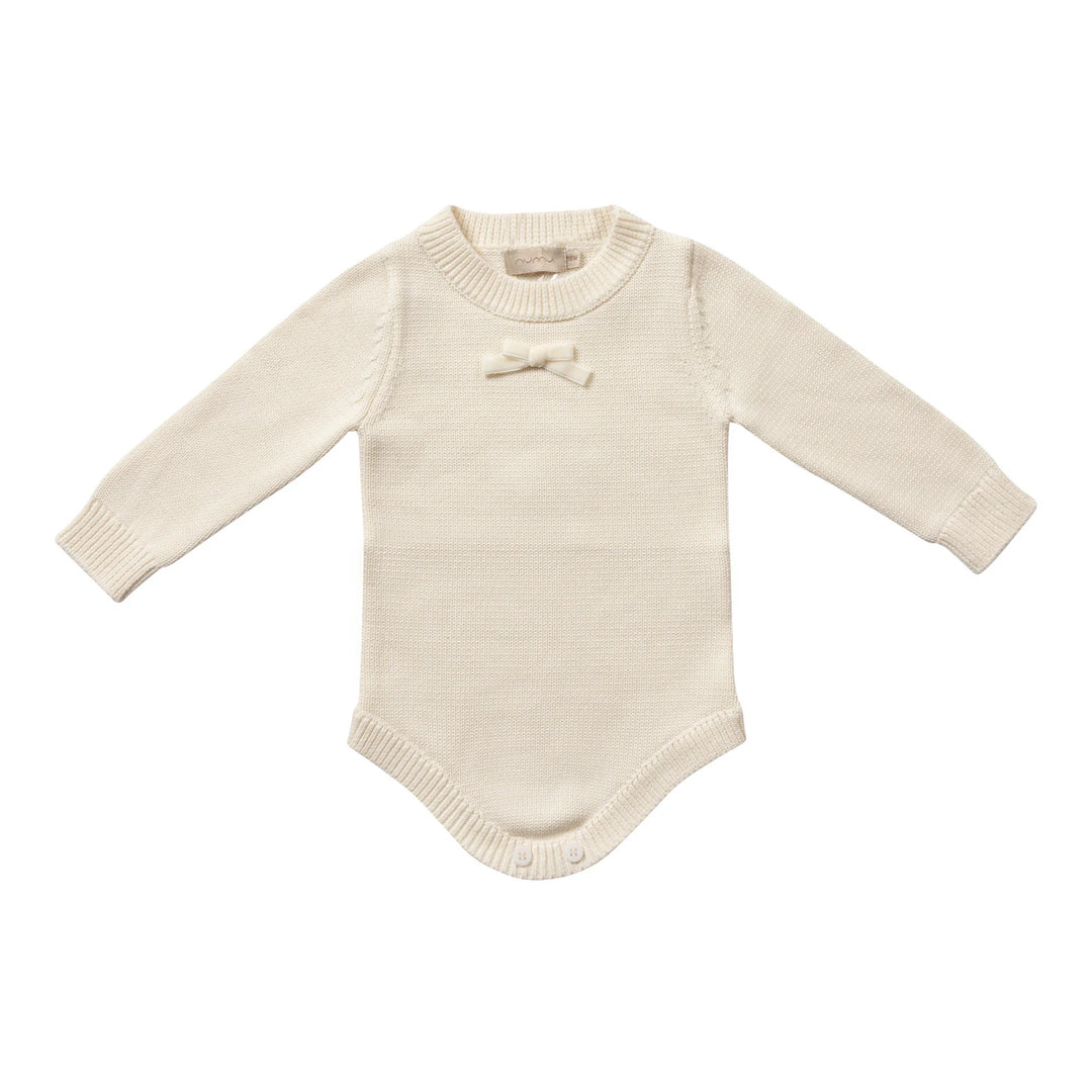 onesie velvet bow mockneck knit - cream-97