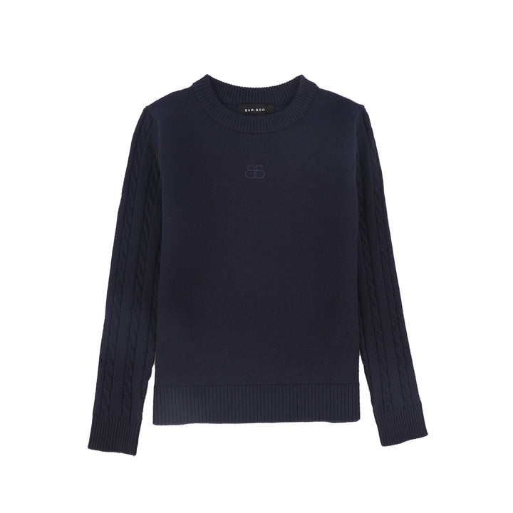 top l/s sweater cable knit sleeves - navy