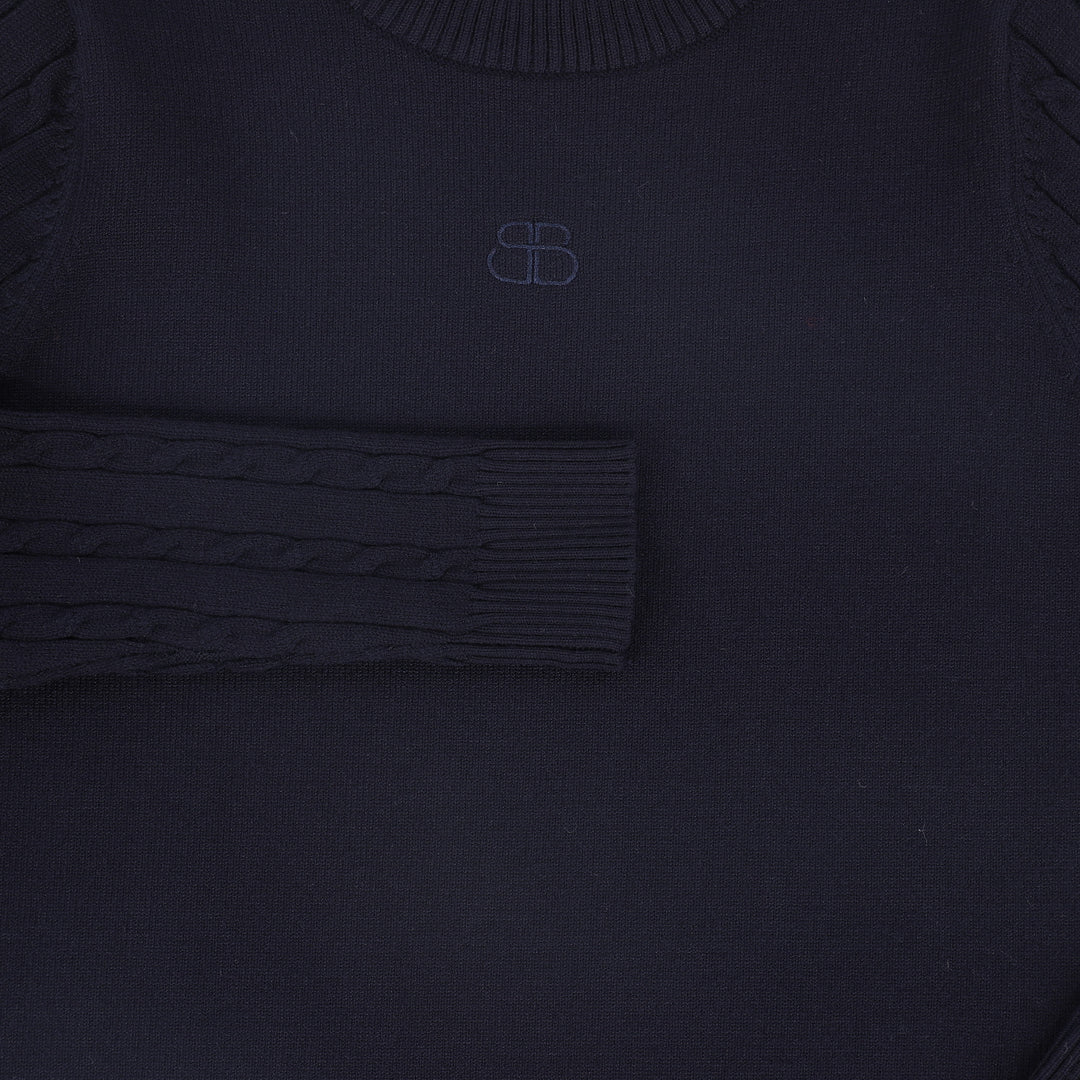top l/s sweater cable knit sleeves - navy