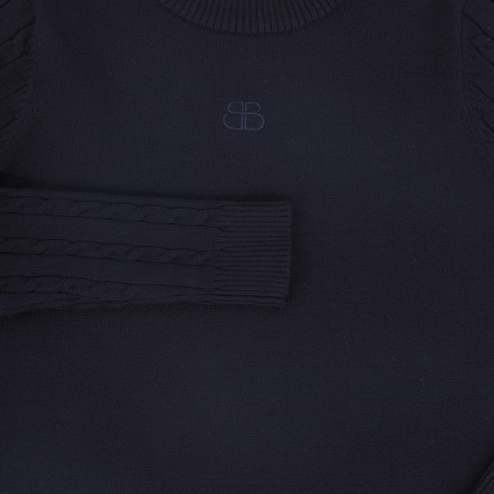 top l/s sweater cable knit sleeves - navy