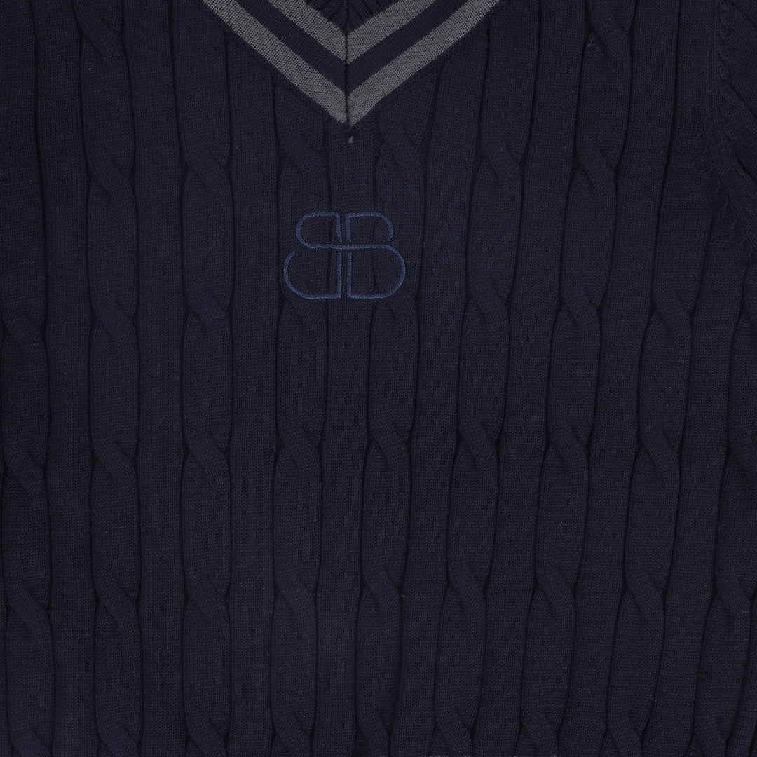 top l/s cable knit v sweater - navy