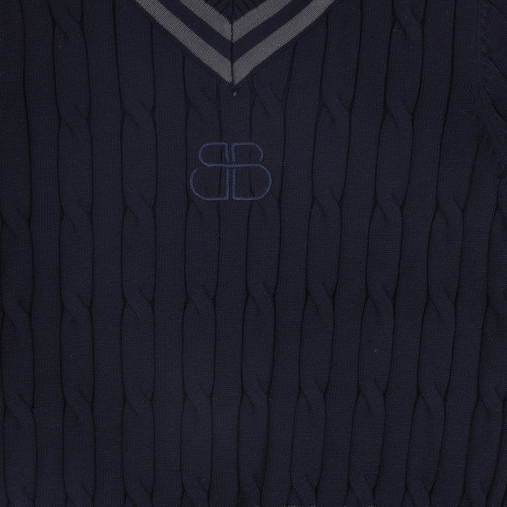 top l/s cable knit v sweater - navy