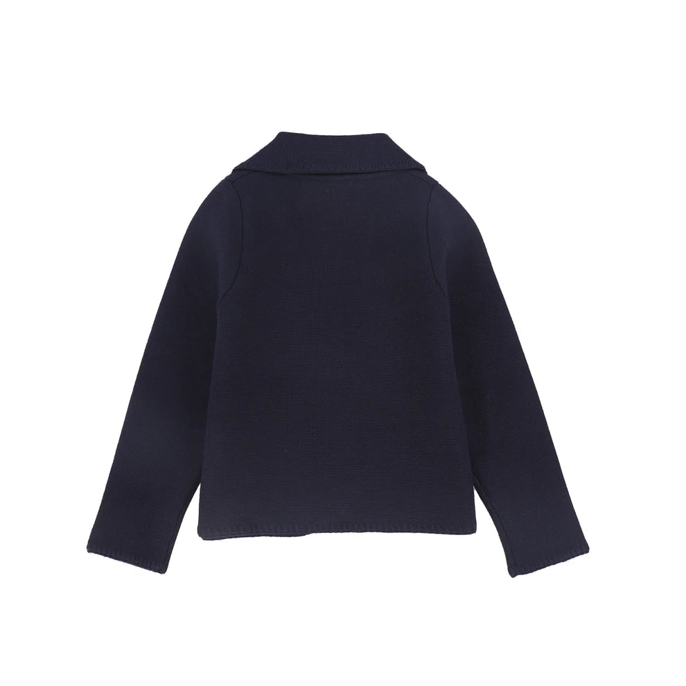 blazer knit with top stitch trim - navy