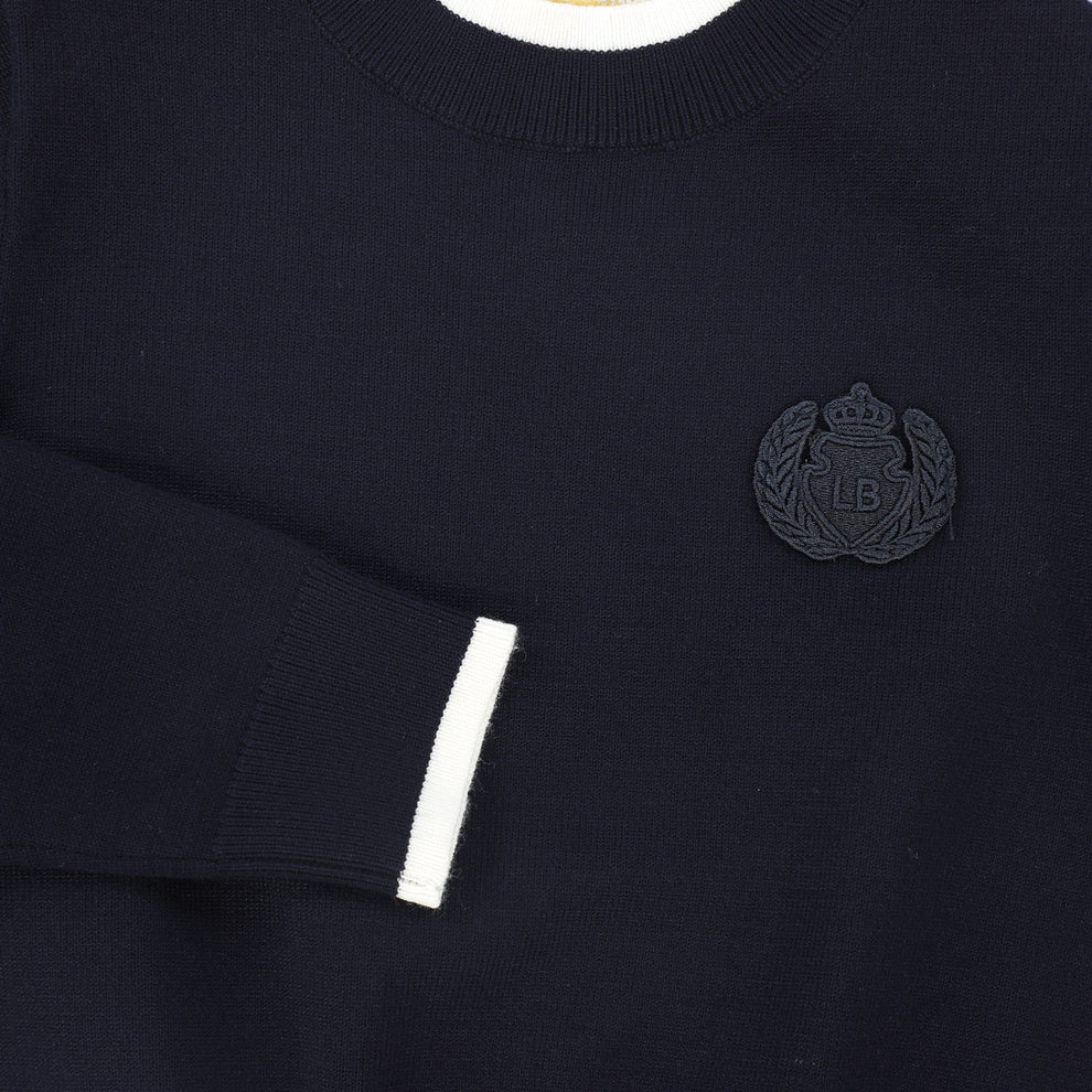 top l/s knit crew neck with crest - navy