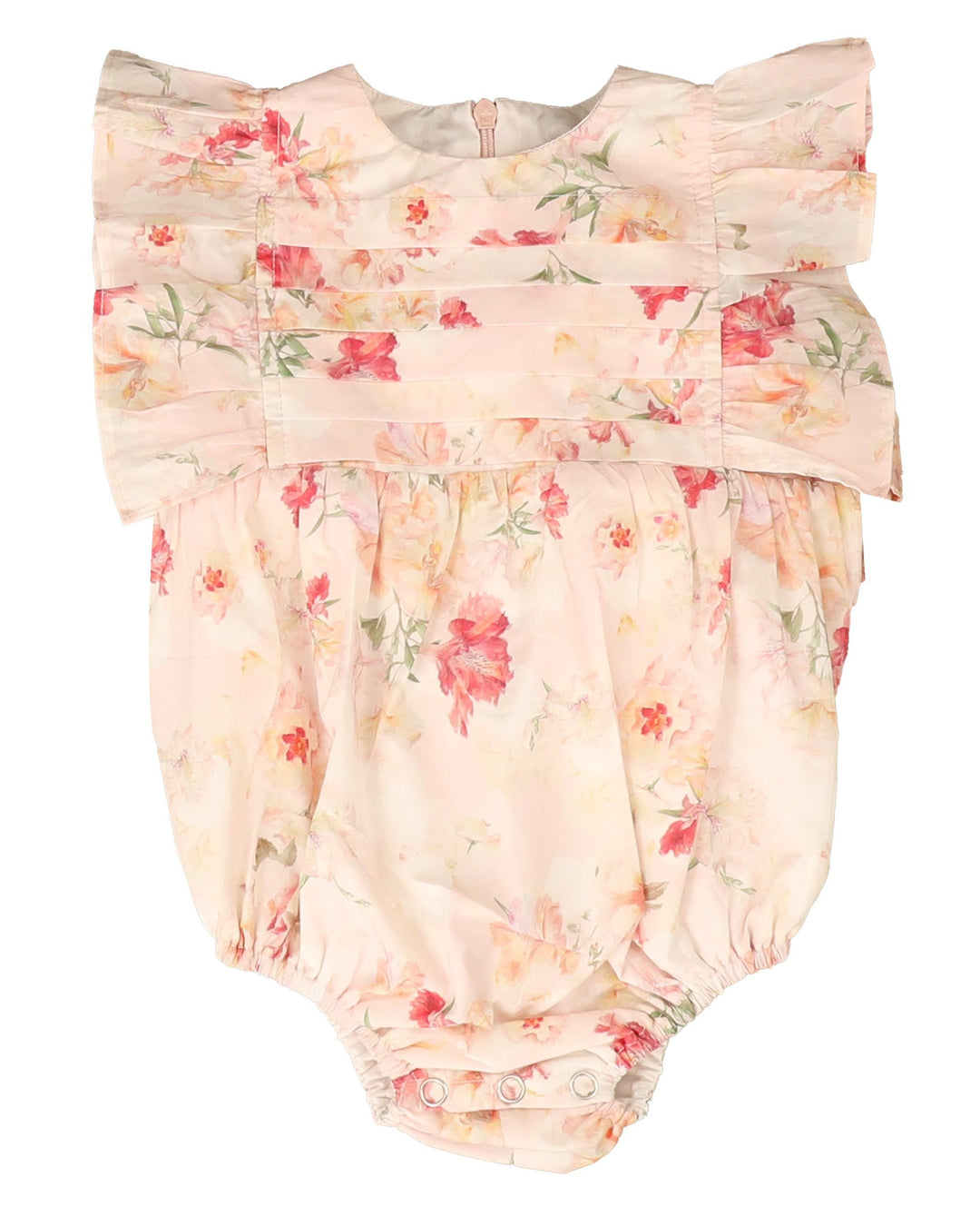 one piece watercolor floral flutter romper - peach