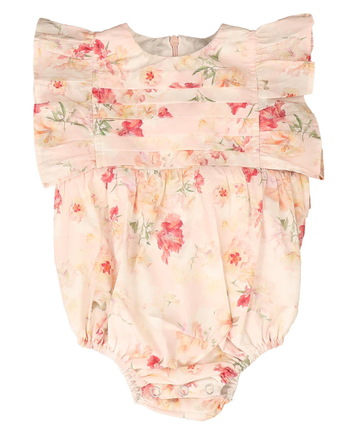one piece watercolor floral flutter romper - peach