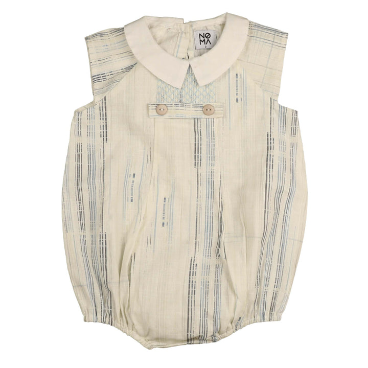 one piece distress striped smocked romper - blue