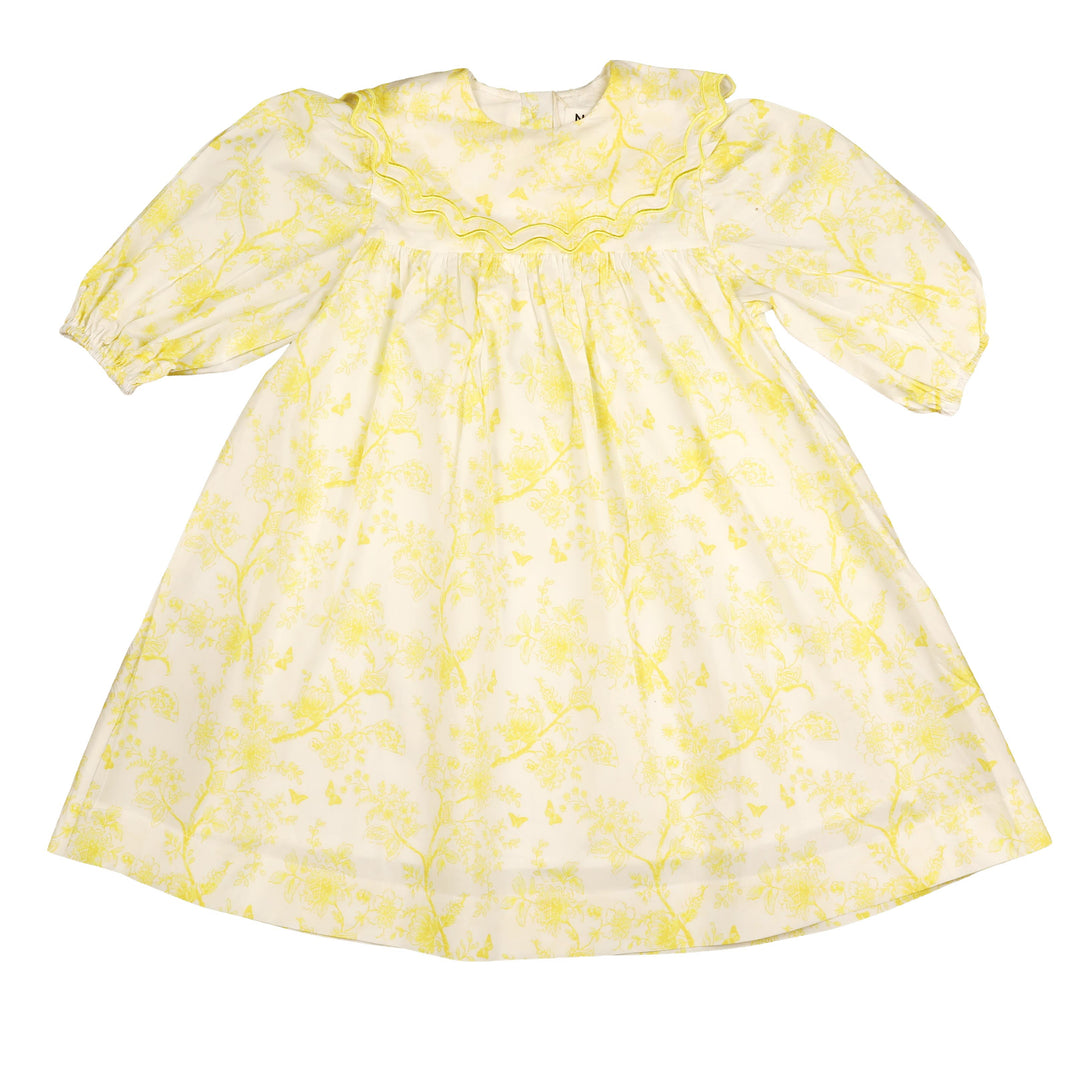dress high waisted toile floral print with linen bib