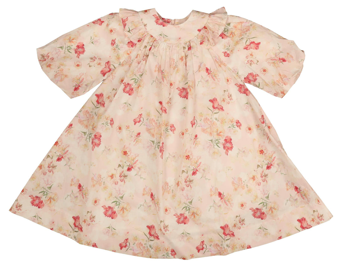 dress watercolor floral ruffle detail - peach