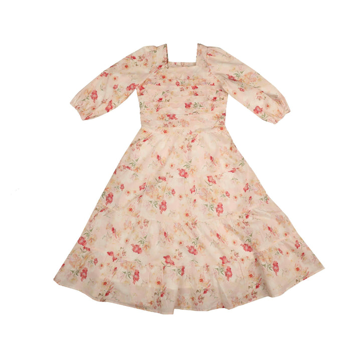 dress watercolor floral waisted tuck - peach