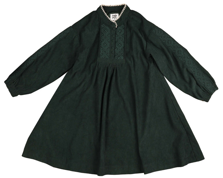 dress velvet corduroy smocked front - green