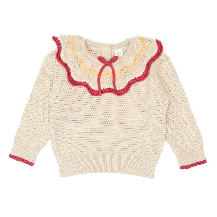 set outfit multi ruffle sweater and ribbed leggings - oatmeal/red