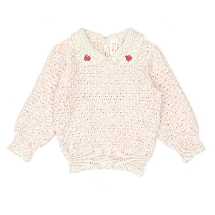 set outfit speckled knit collared sweater and ribbed leggings - rose confeti/natural