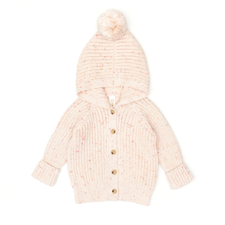 jacket chunky rib hooded cardigan with beanie - rose confetti