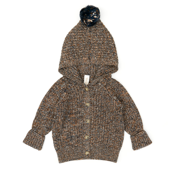 jacket chunky rib hooded cardigan and beanie - navy/tobacco
