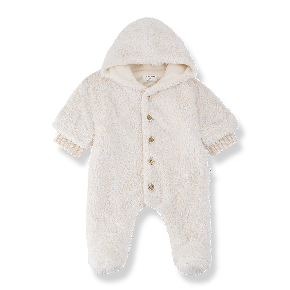 snowsuit sherpa button up with hood - ecru