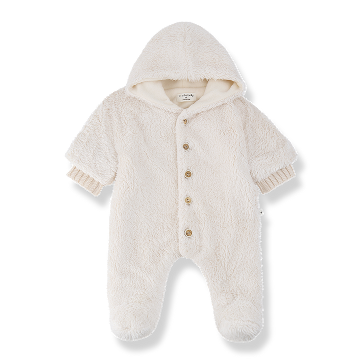snowsuit sherpa button up with hood - ecru