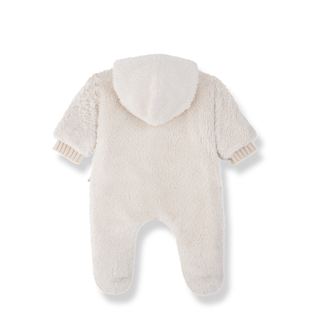 snowsuit sherpa button up with hood - ecru