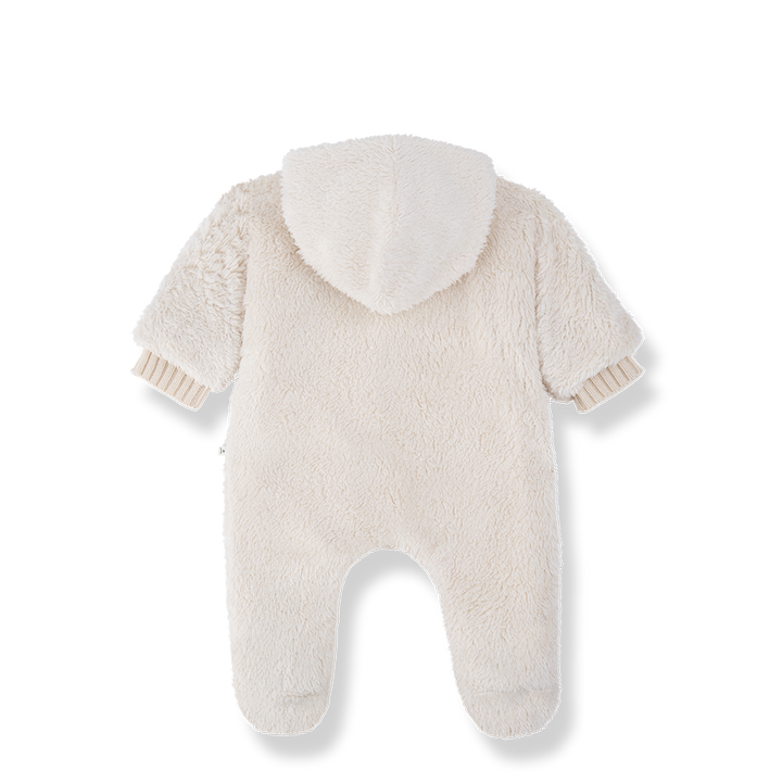 snowsuit sherpa button up with hood - ecru