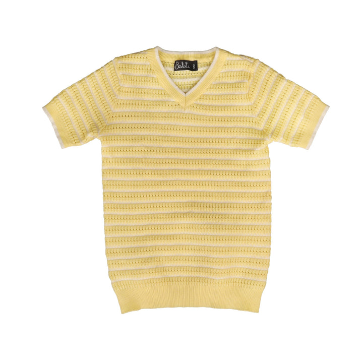 top s/s knit striped sweater - banana