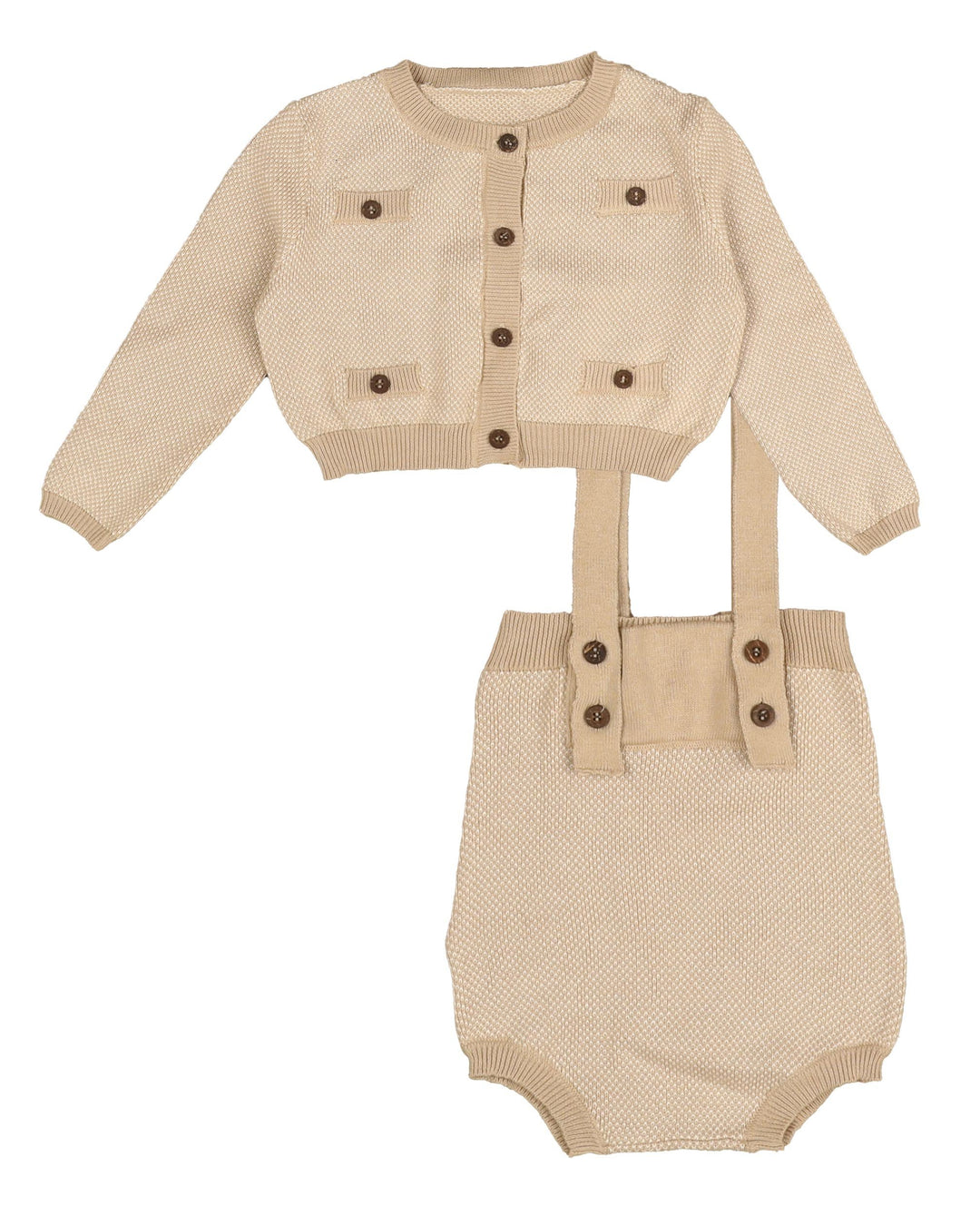 set outfit pique knit button cardigan and overalls - light sage