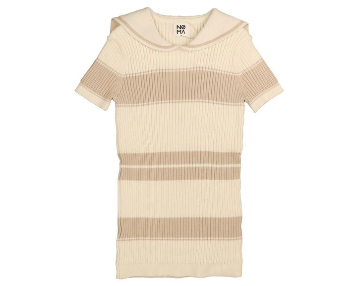 top s/s striped knit sailor collared sweater - sand