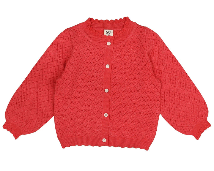 cardigan pointelle scalloped edge - coral