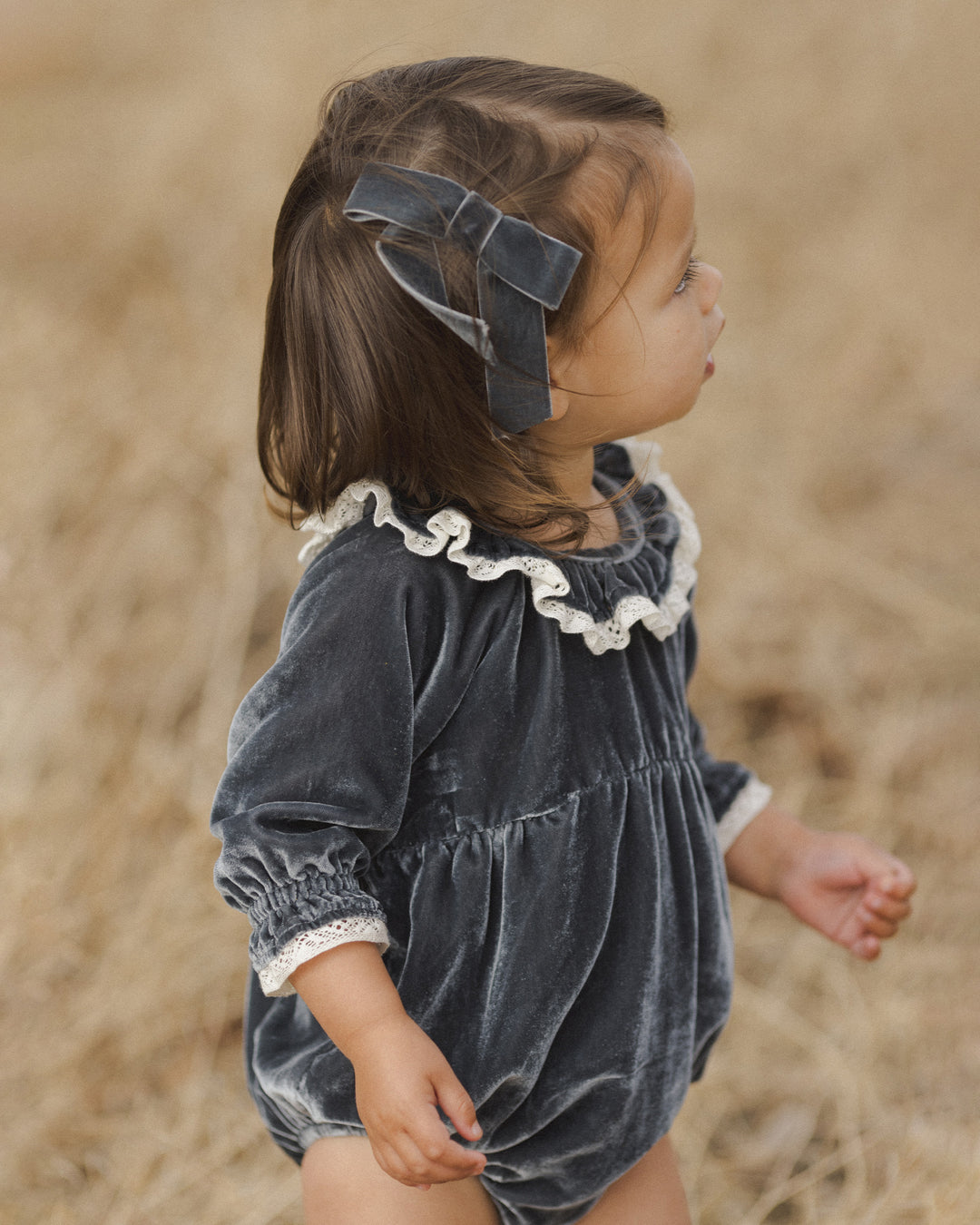 one piece velvet bubble lace trim collar - midnight