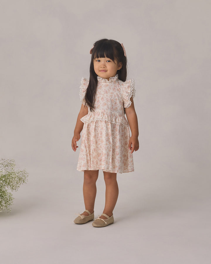 dress floral print flutter with lace trim - ivory